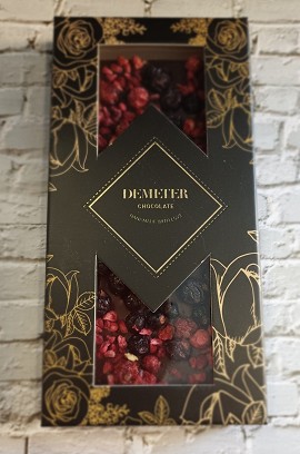 Cukor és Laktózmentes étcsokoládé málnával, piros és feketeribizlivel