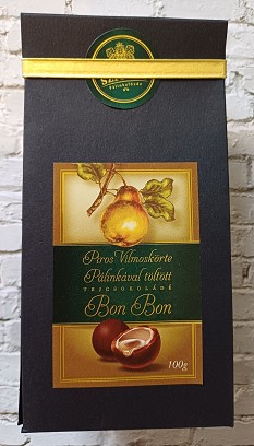 Piros Vilmoskörte pálinkás folyékony töltelékű bonbon